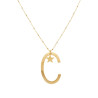 COLLANA LUNGA CATENA FORZATINA CON PALLINE CM 90 STELLA PLAIN E LETTERA INIZIALE GALVANICA ORO IN ACCIAIO