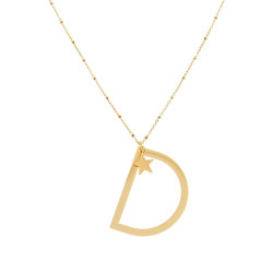 COLLANA LUNGA CATENA FORZATINA CON PALLINE CM 90 STELLA PLAIN E LETTERA INIZIALE GALVANICA ORO IN ACCIAIO