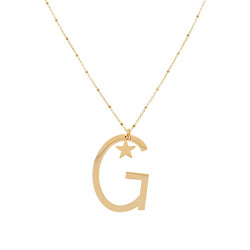 COLLANA LUNGA CATENA FORZATINA CON PALLINE CM 90 STELLA PLAIN E LETTERA INIZIALE GALVANICA ORO IN ACCIAIO