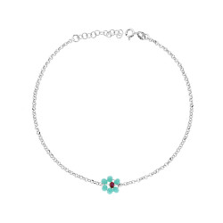 CAVIGLIERA CATENA ROLO DIAMANTATA CON FIORE CRYSTAL TURCHESE E BORDEAUX IN ARGENTO 925 GALVANICA RODIO