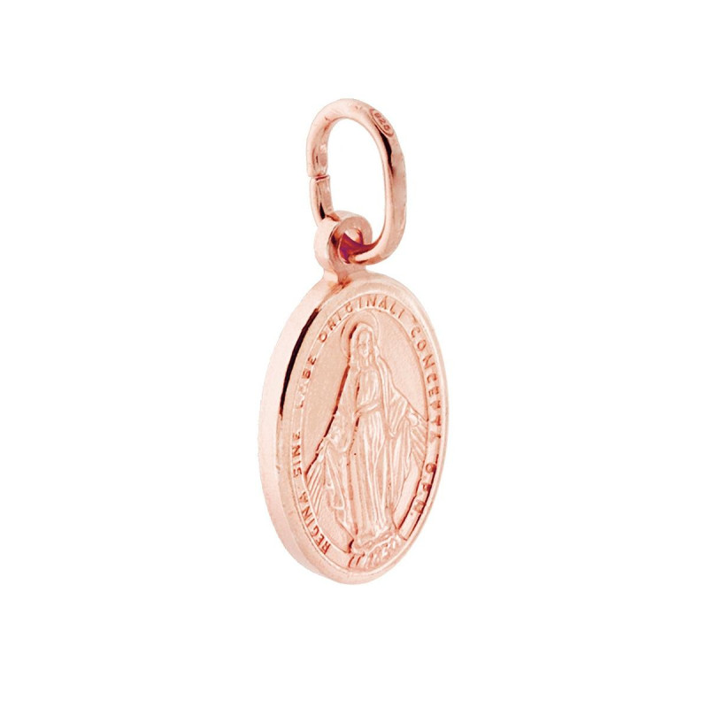 CIONDOLO MEDAGLIA OVALE MM 18 MADONNA MIRACOLOSA IN ARGENTO 925 GALVANICA ROSA