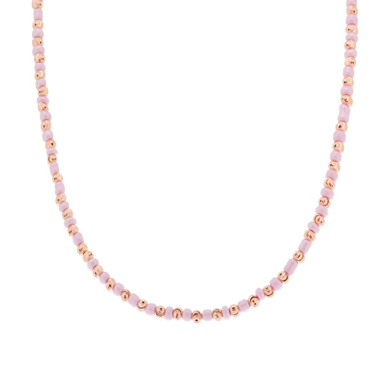 COLLANA CON PERLINE ROSA E PALLINE DIAMANTATE IN ARGENTO 925 GALVANICA ROSA