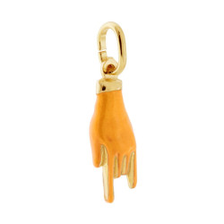 CIONDOLO PORTAFORTUNA MANO CORNA CON SMALTO GIALLO IN ARGENTO 925 GALVANICA ORO