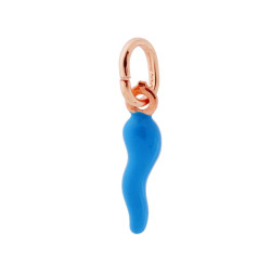 CIONDOLO PORTAFORTUNA CORNO MM 18 CON SMALTO AZZURRO IN ARGENTO 925 GALVANICA ROSA