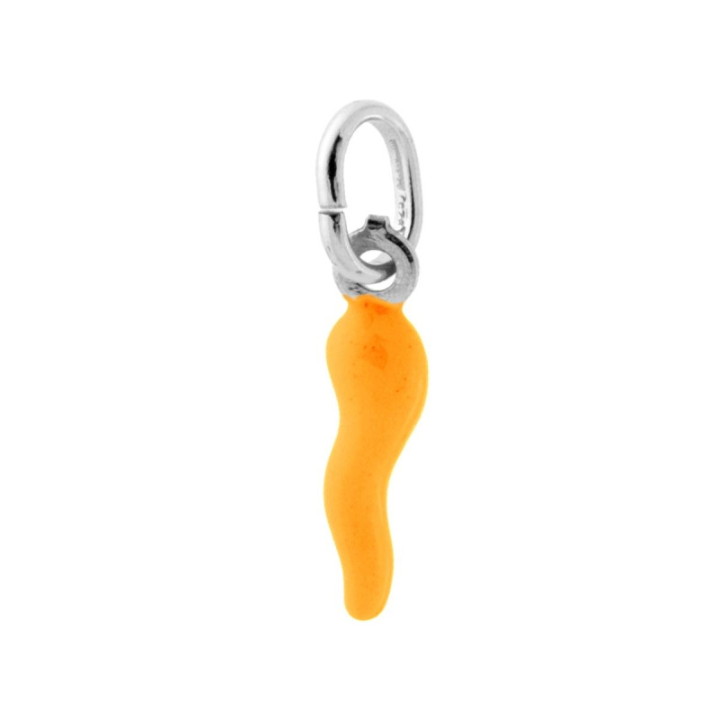 CIONDOLO PORTAFORTUNA CORNO MM 18 CON SMALTO GIALLO IN ARGENTO 925 GALVANICA RODIO
