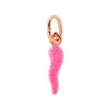 CIONDOLO PORTAFORTUNA CORNO MM 18 CON SMALTO ROSA GLITTER IN ARGENTO 925 GALVANICA ROSA