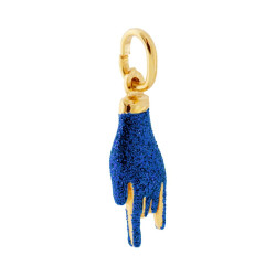 CIONDOLO PORTAFORTUNA MANO CORNA CON SMALTO BLU GLITTER IN ARGENTO 925 GALVANICA ORO