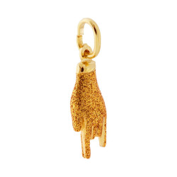 CIONDOLO PORTAFORTUNA MANO CORNA CON SMALTO ORO GLITTER IN ARGENTO 925 GALVANICA ORO