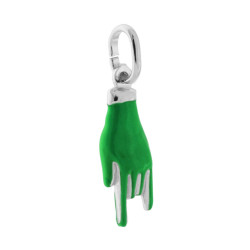 CIONDOLO PORTAFORTUNA MANO CORNA CON SMALTO VERDE IN ARGENTO 925 GALVANICA RODIO