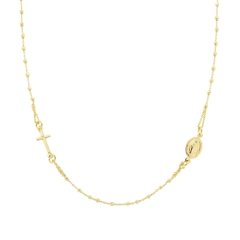COLLANA ROSARIO MODELLO GIROCOLLO CM 48 CON GRANI PALLINE DIAMANTATE MM 2 IN ARGENTO 925 GALVANICA ORO