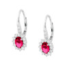 ORECCHINI MONACHELLA OVALE ROSSO RUBINO CONTORNATO DA ZIRCONI BIANCHI IN ARGENTO 925 GALVANICA RODIO