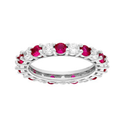 ANELLO ETERNITY VERETTA A GIRO CON CUBIC ZIRCONIA ALTERNATI BIANCHI E ROSSO RUBINO IN ARGENTO 925 GALVANICA RODIO