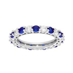 ANELLO ETERNITY VERETTA A GIRO CON CUBIC ZIRCONIA ALTERNATI BIANCHI E BLU ZAFFIRO IN ARGENTO 925 GALVANICA RODIO