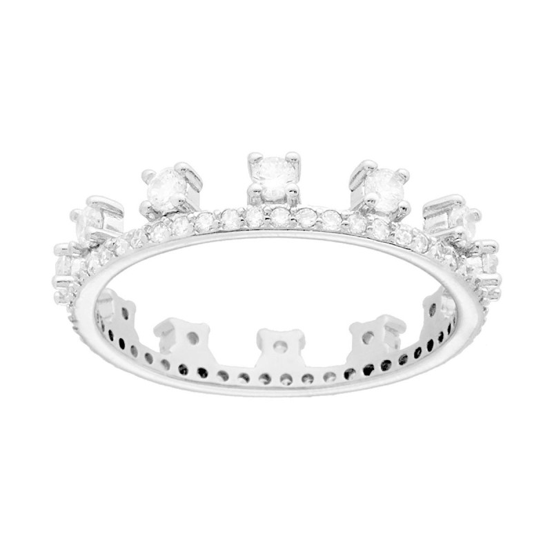 ANELLO ETERNITY VERETTA A GIRO MODELLO CORONA CON ZIRCONI BIANCHI IN ARGENTO 925 GALVANICA RODIO