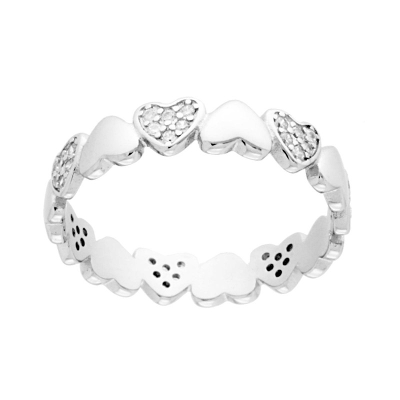 ANELLO ETERNITY CUORI A GIRO CON ZIRCONI BIANCHI IN ARGENTO 925 GALVANICA RODIO