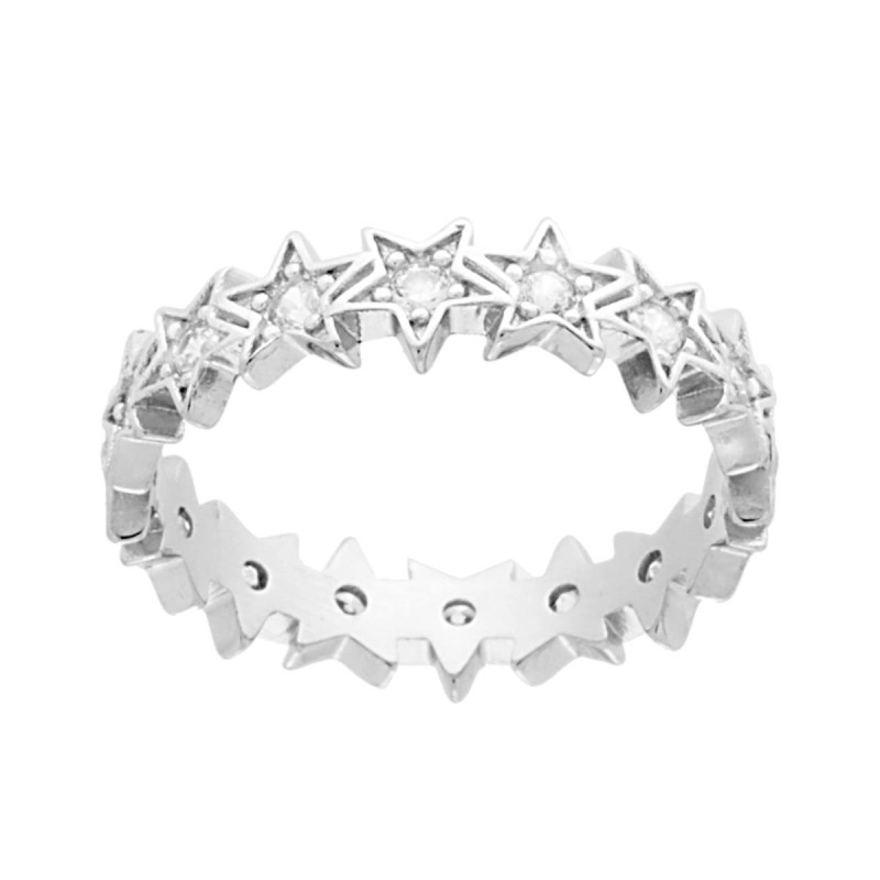 ANELLO ETERNITY STELLE A GIRO CON CUBIC ZIRCONIA BIANCHI IN ARGENTO 925 GALVANICA RODIO