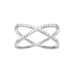 ANELLO FASCIA A INCROCIO CON BUBIC ZIRCONIA BIANCHI IN ARGENTO 925 GALVANICA RODIO