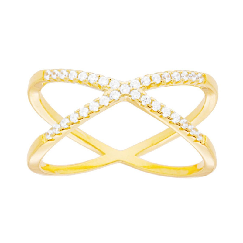 ANELLO FASCIA A INCROCIO CON CUBIC ZIRCONIA BIANCHI IN ARGENTO 925 GALVANICA ORO