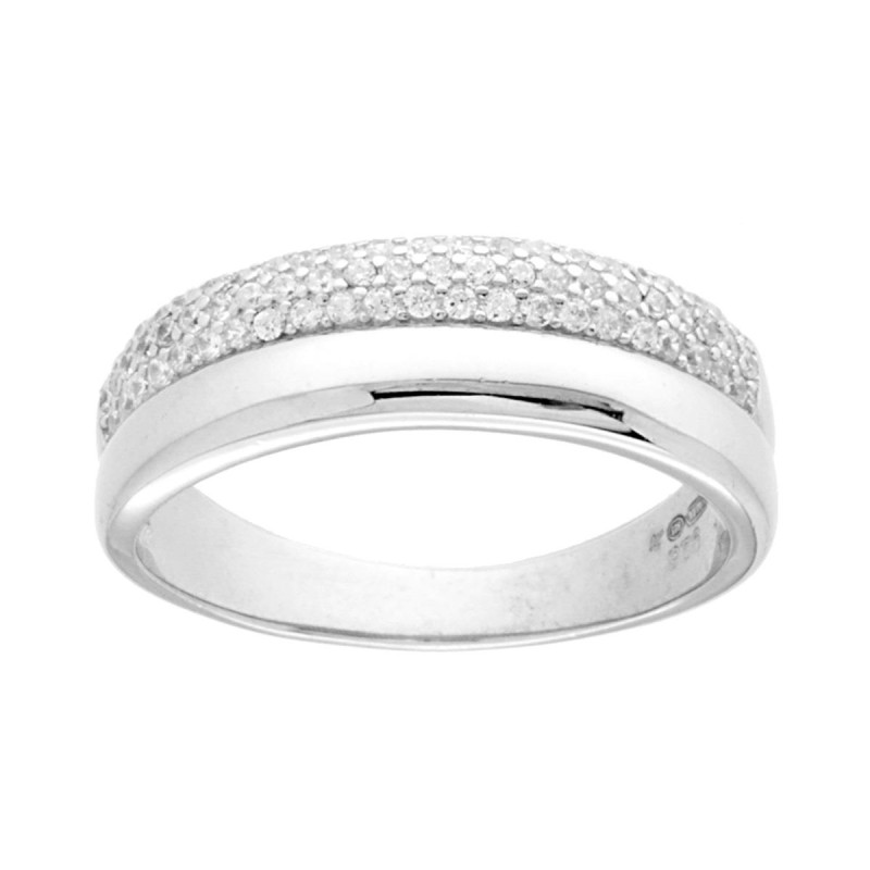 ANELLO VERETTA DOPPIA CON CUBIC ZIRCONIA BIANCHI IN ARGENTO 925 GALVANICA RODIO