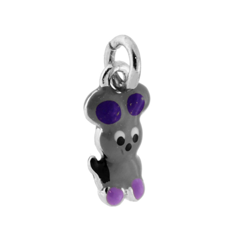CIONDOLO TOPO SMALTO GRIGIO IN ARGENTO 925 GALVANICA RODIO
