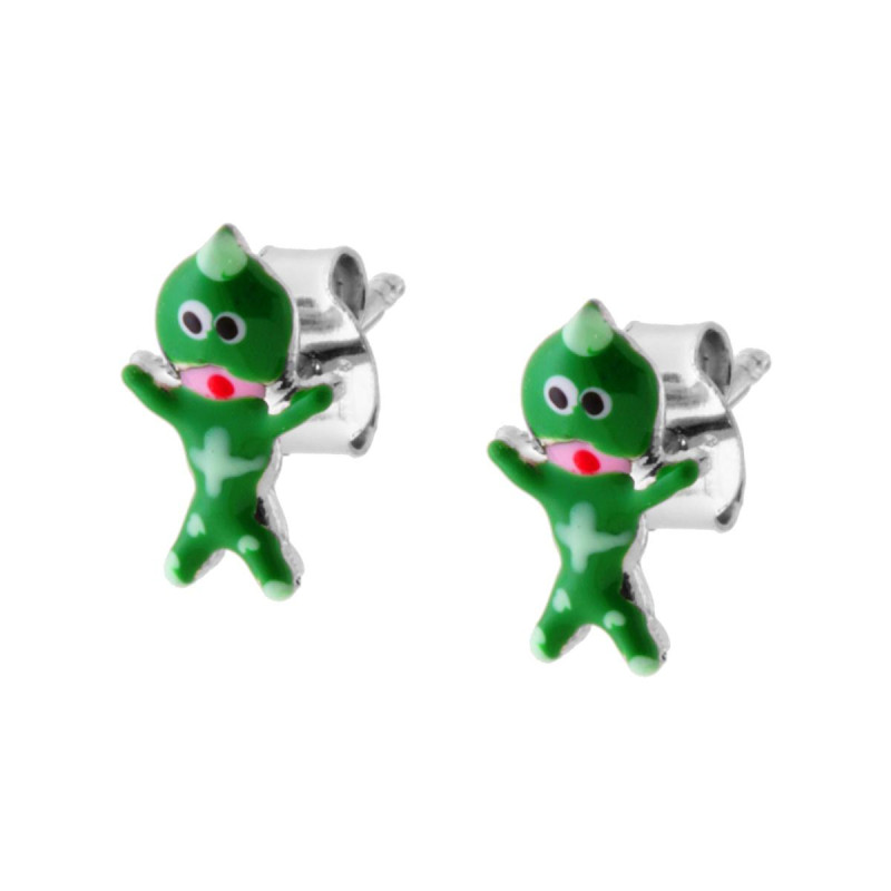 ORECCHINI PIGIAMINI CON SMALTO VERDE IN ARGENTO 925 GALVANICA RODIO