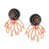 ORECCHINI CONCHIGLIA E CORALLO CON ZIRCONI BIANCHI E SMALTO NERO IN ARGENTO 925 GALVANICA ROSA