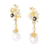 ORECCHINI FIORI MADREPERLA CON ZIRCONI BIANCHI E PERLA SCARAMAZZA PENDENTE IN ARGENTO 925 GALVANICA ORO