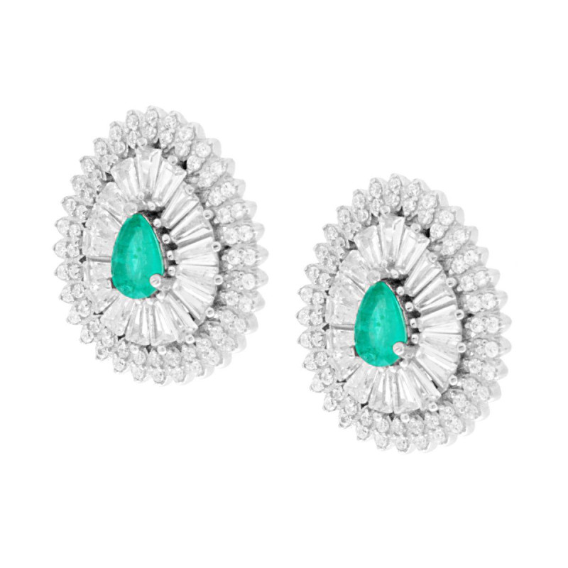 ORECCHINI GOCCIA CON PIETRE NATURALI TORMALINA PARAIBA CONTORNATI DA ZIRCONI BIANCHI IN ARGENTO 925 GALVANICA RODIO