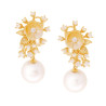 ORECCHINI FIORI CON ZIRCONI BIANCHI E PERLA COLTIVATA PENDENTE IN ARGENTO 925 GALVANICA ORO