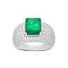 ANELLO FASCIA CON PIETRA NATURALE RETTANGOLARE BAGUETTE VERDE SMERALDO E ZIRCONI BIANCHI IN ARGENTO 925 GALVANICA RODIO
