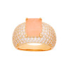 ANELLO FASCIA CON PIETRA NATURALE RETTANGOLARE BAGUETTE QUARZO ROSA E ZIRCONI BIANCHI IN ARGENTO 925 GALVANICA ORO
