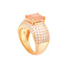 ANELLO FASCIA CON PIETRA NATURALE RETTANGOLARE BAGUETTE QUARZO ROSA E ZIRCONI BIANCHI IN ARGENTO 925 GALVANICA ORO
