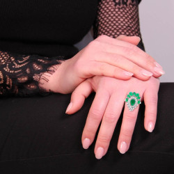 ANELLO GOCCIA CON PIETRE NATURALI VERDE SMERALDO E ZIRCONI BIANCHI IN ARGENTO 925 GALVANICA RODIO