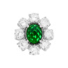 ANELLO HALO SOLITARIO FIORE CON ZIRCONE OVALE VERDE SMERALDO E ZIRCONI BIANCHI IN ARGENTO 925 GALVANICA RODIO