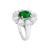 ANELLO HALO SOLITARIO FIORE CON ZIRCONE OVALE VERDE SMERALDO E ZIRCONI BIANCHI IN ARGENTO 925 GALVANICA RODIO