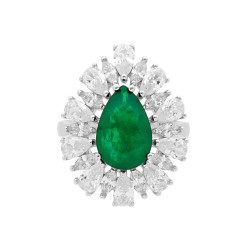 ANELLO GOCCIA CON PIETRA NATURALE VERDE SMERALDO E ZIRCONI BIANCHI IN ARGENTO 925 GALVANICA RODIO