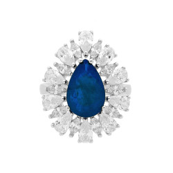 ANELLO GOCCIA CON PIETRA NATURALE BLU ZAFFIRO E ZIRCONI BIANCHI IN ARGENTO 925 GALVANICA RODIO