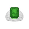 ANELLO FASCIA CON PIETRA NATURALE RETTANGOLARE BAGUETTE VERDE SMERALDO E ZIRCONI BIANCHI IN ARGENTO 925 GALVANICA RODIO