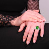 ANELLO FASCIA CON PIETRA NATURALE RETTANGOLARE BAGUETTE VERDE SMERALDO E ZIRCONI BIANCHI IN ARGENTO 925 GALVANICA RODIO