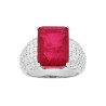 ANELLO FASCIA CON PIETRA NATURALE RETTANGOLARE BAGUETTE ROSSO RUBINO E ZIRCONI BIANCHI IN ARGENTO 925 GALVANICA RODIO