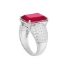 ANELLO FASCIA CON PIETRA NATURALE RETTANGOLARE BAGUETTE ROSSO RUBINO E ZIRCONI BIANCHI IN ARGENTO 925 GALVANICA RODIO