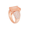 ANELLO FASCIA CON PIETRA NATURALE RETTANGOLARE BAGUETTE QUARZO ROSA E ZIRCONI BIANCHI IN ARGENTO 925 GALVANICA ROSA