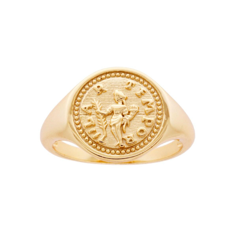 ANELLO CHEVALIER TONDO CON MONETA IN ARGENTO 925 GALVANICA ORO