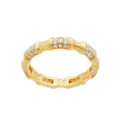 ANELLO RAMO BAMBOO CON ZIRCONI BIANCHI IN ARGENTO 925 GALVANICA ORO