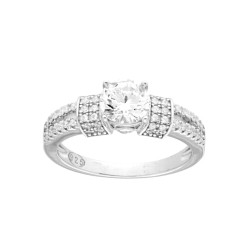ANELLO SOLITARIO CON ZIRCONI BIANCHI IN ARGENTO 925 GALVANICA RODIO