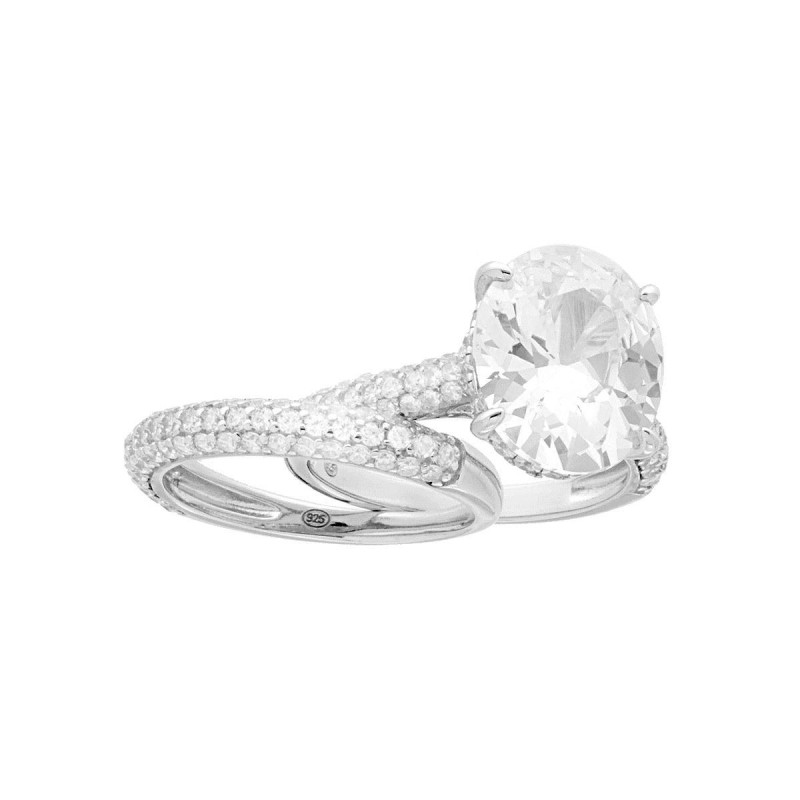 ANELLO DOPPIO VERETTA E SOLITARIO CON ZIRCONI BIANCHI IN ARGENTO 925 GALVANICA RODIO
