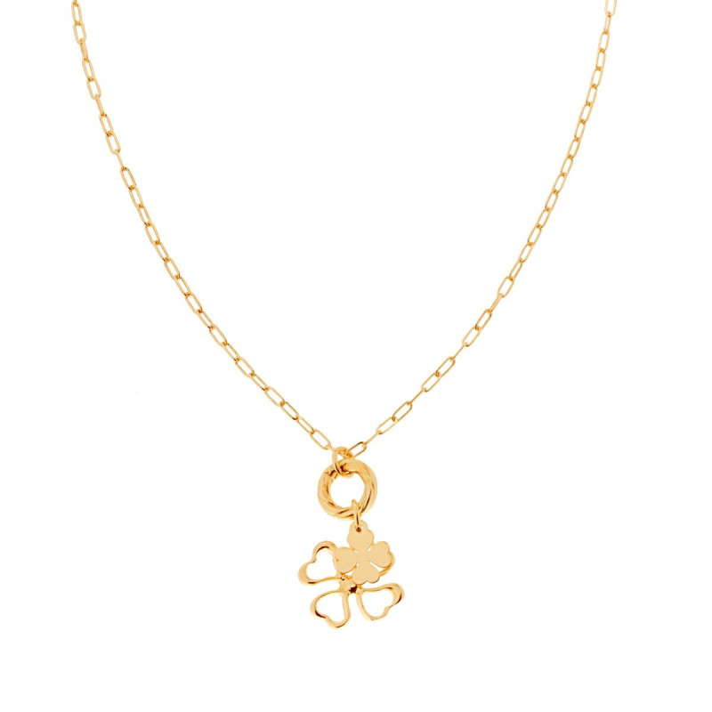 COLLANA CATENA FORZATINA ALLUNGATA CM 40+5 CON QUADRIFOGLI PENDENTI IN ARGENTO 925 GALVANICA ORO