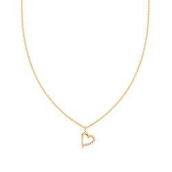 COLLANA CATENA ROLO DIAMANTATA CM 40+5 CON CUORE PENDENTE E ZIRCONI BIANCHI IN ARGENTO 925 GALVANICA ORO