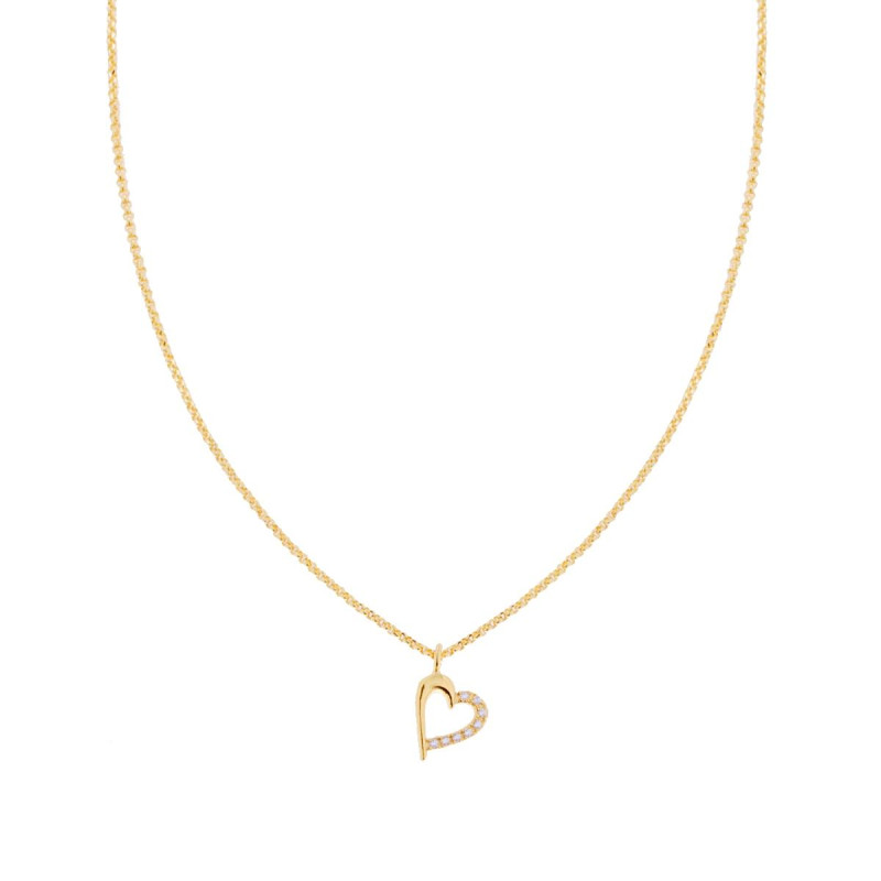 COLLANA CATENA ROLO DIAMANTATA CM 40+5 CON CUORE PENDENTE E ZIRCONI BIANCHI IN ARGENTO 925 GALVANICA ORO