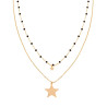 COLLANA LUNGA DUE FILI CATENA ROLO DIAMANTATA CON CRYSTAL NERI E STELLE PLAIN PENDENTI IN ARGENTO 925 GALVANICA ORO